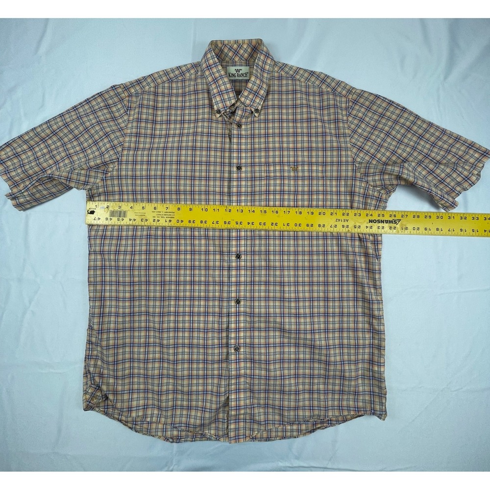King Ranch Mens XL Short Sleeve Plaid Button Down Shirt Running W Logo Yellow
